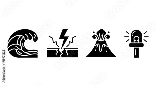Natural Disaster Symbols Wave Lightning Volcano Lamp.