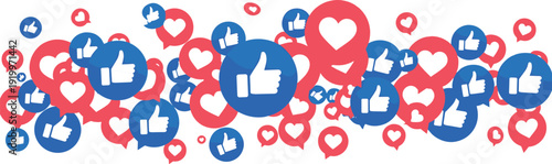 Social media like and heart icons vector illustration on white background for marketing, networking, and digital communication web design