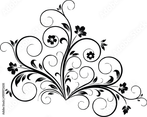 The image features a black and white floral design that is intricately detailed and positioned towards the upper right corner of the canvas.