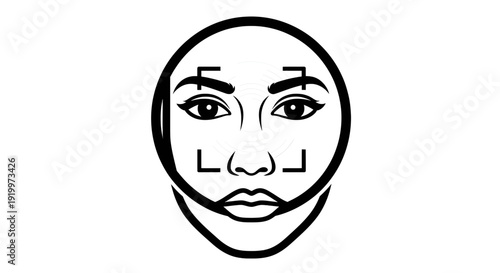 Minimalist line drawing of a neutral human face with geometric features