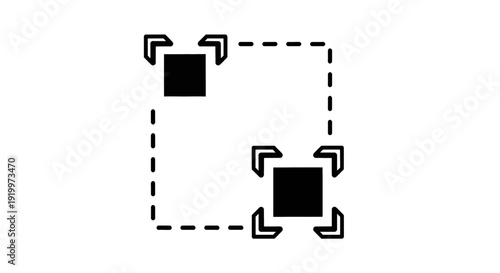 Two black squares with directional arrows inside dashed boundary lines