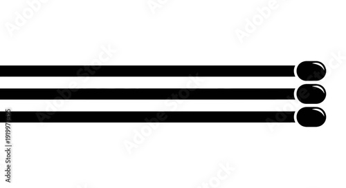 Three black guitar strings with tuning pegs attached to a guitar headstock.