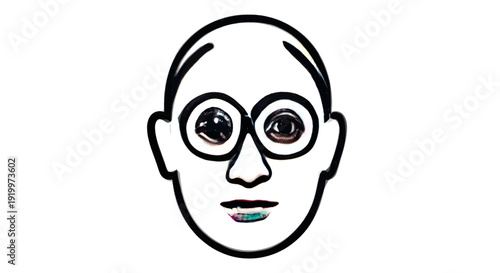 A whimsical cartoon character with oversized circular eyes and glasses