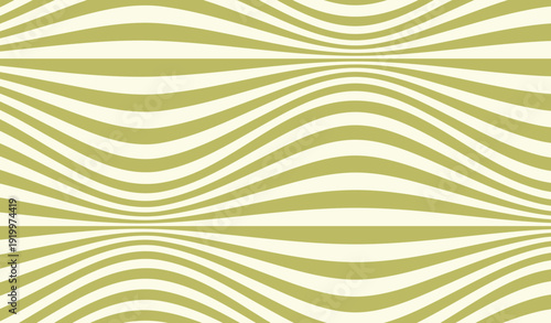Wave pattern of caramel stripes background. Curly waves flow texture. Retro psychedelic linear texture green color