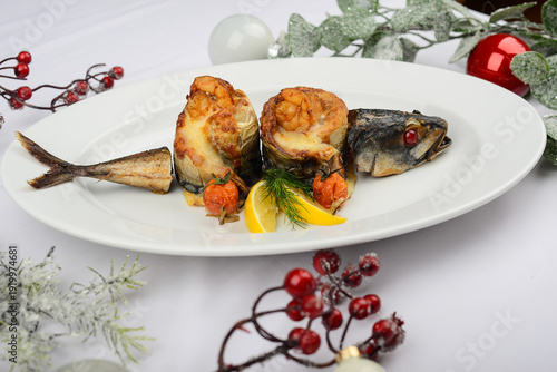 Elegantly Served Baked Mackerel with Festive Garnish