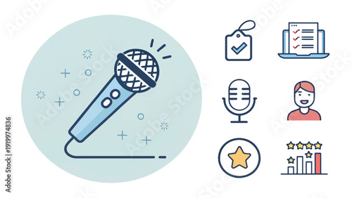 Flat Design Microphone Vector Art for Public Speaking, Conferences, and Voice Communication