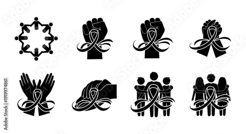 A collection of black silhouettes representing awareness ribbons and support for various causes.