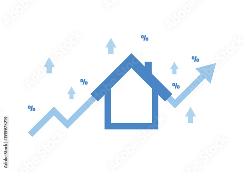 Real estate investment concept. The upper arrow with a home and percentage icon on a white background. Property growth and profit for the future.