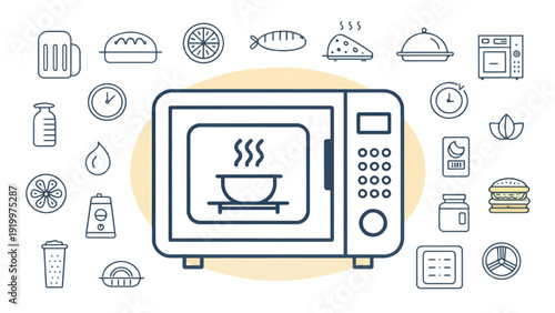 Sleek Flat Design Microwave Vector Graphic for Contemporary Kitchens and Food Preparation
