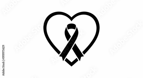 Black awareness ribbon in the shape of a heart symbolizing support and solidarity.