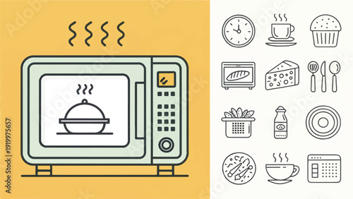 Flat Isolated Microwave Oven Illustration with Clean Lines and Modern Look