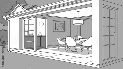 Architectural Extension Design Modern Living Space with Dining Area.