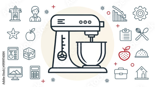 Stylish Stand Mixer for Home Baking and Cooking Tasks, Flat Vector Icon and Graphic