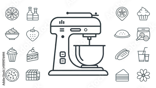 Retro Style Kitchen Mixer Vector Graphic with Flat Colors, Clean Lines, and Vintage Mood