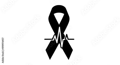 Black ribbon symbolizing mourning with heartbeat line.