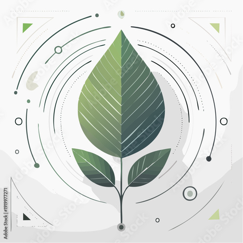 Green leaf symbol with abstract lines representing growth and innovation in nature