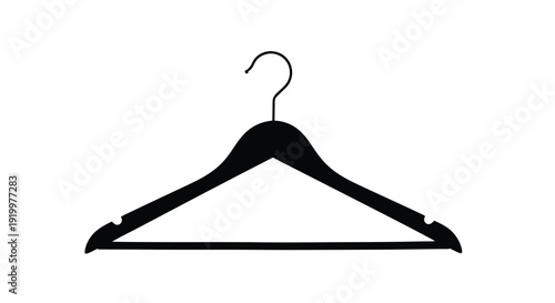 Simple black silhouette of a classic wooden clothes hanger with a metal hook shown