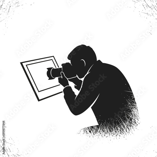 Photographer silhouette taking picture of blank frame
