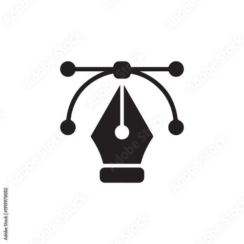Minimalist pen nib symbol with abstract connecting lines for creativity