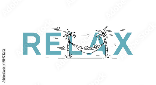 Tropical escape vector illustration depicting serene leisure time amidst swaying palm trees, symbolizing peaceful vacation moments, embracing