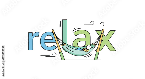 Whimsical illustration of deep relaxation with a serene character napping peacefully in a hammock
