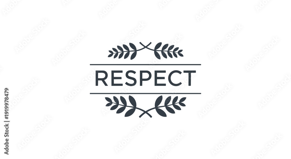 Fototapeta premium A striking monochrome graphic emblem featuring the prominent word 'RESPECT' elegantly framed by stylized botanical elements, truly symbolizing honor