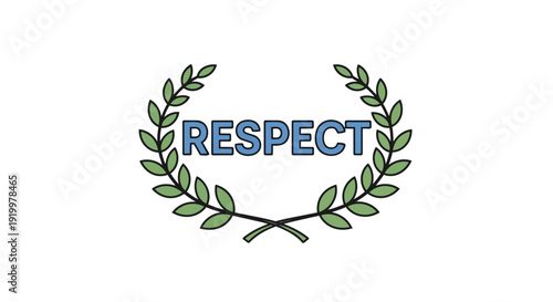A powerful symbol of honor and integrity featuring the prominent word respect artfully enclosed within a classic green laurel wreath conveying