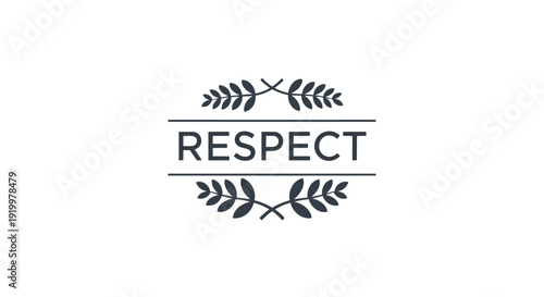 A striking monochrome graphic emblem featuring the prominent word 'RESPECT' elegantly framed by stylized botanical elements, truly symbolizing honor