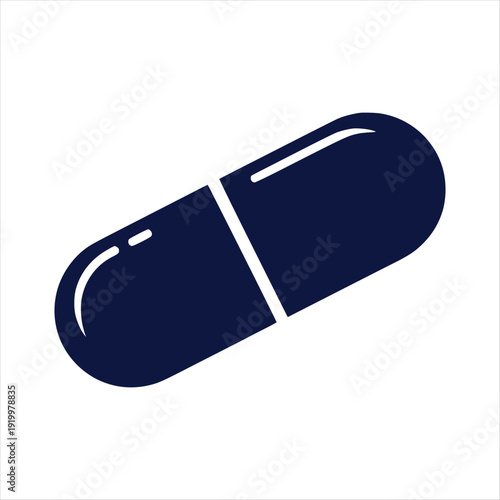 Dark Blue Medicine Pill Capsule Vector Icon Illustration Healthcare Drug Treatment Pharmaceutical Symbol