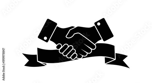Handshake agreement with ribbon banner illustration.
