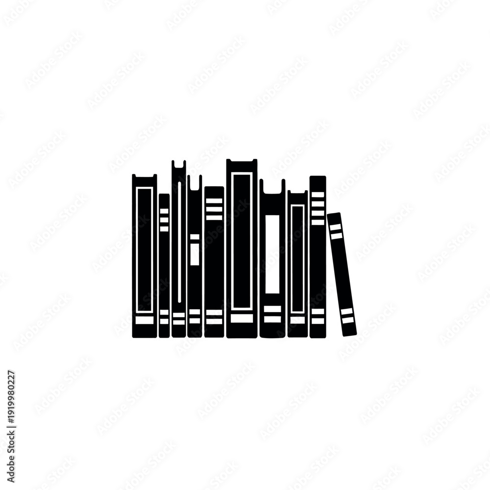 Obraz premium Bookshelf silhouette black and white illustration.