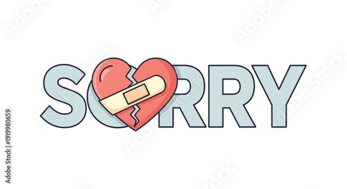 Graphic illustration of a mended broken heart replacing the 'O' in 'SORRY', signifying forgiveness and emotional healing after regret