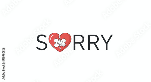 A poignant graphic illustration representing the profound sentiment of an apology with a symbol of a mended yet fragile heart conveying