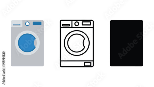 Washing machine vector icons in different styles and colors
