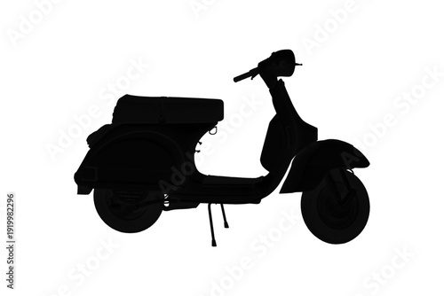 Silhouette of a classic black vintage scooter against a plain background