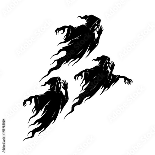 Whispering Ghost Silhouettes Flying Evil Spirit Fantasy Vector Illustration