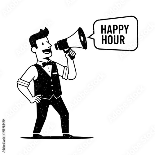 Bartender Announcing Happy Hour with Megaphone