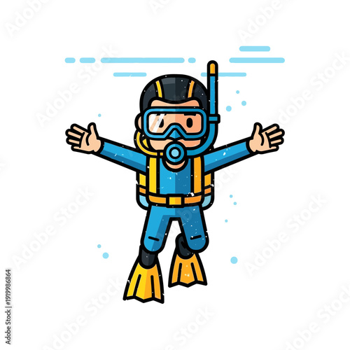 Happy Diver Character with Open Arms Underwater