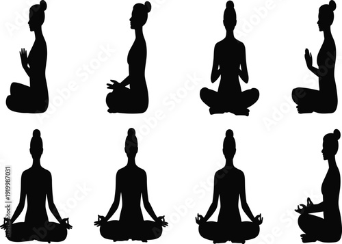 Walking people silhouette vector set, men and women in profile motion, isolated black and white illustration