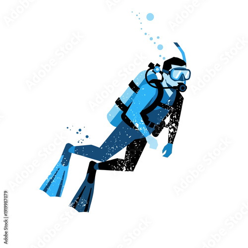 Scuba Diver Underwater Blue Water Bubbles