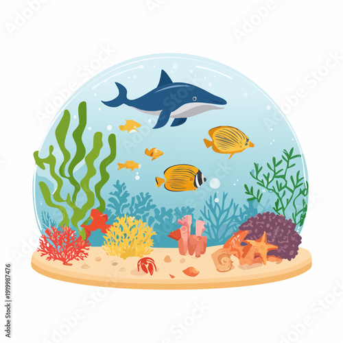Underwater marine life with colorful fish and coral reef in a clear blue ocean