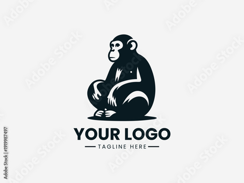 Relaxed Chimpanzee black vector logo illustration