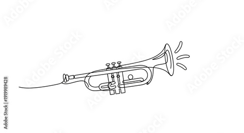 Minimalist Trumpet Line Art: A Single Continuous Line Drawing of a Brass Instrument