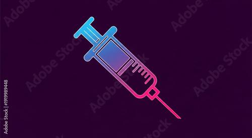 Vibrant medical syringe illustration with gradient effect on dark purple background for healthcare and medicine concepts