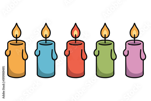 Colorful melting wax candle collection flat icon set