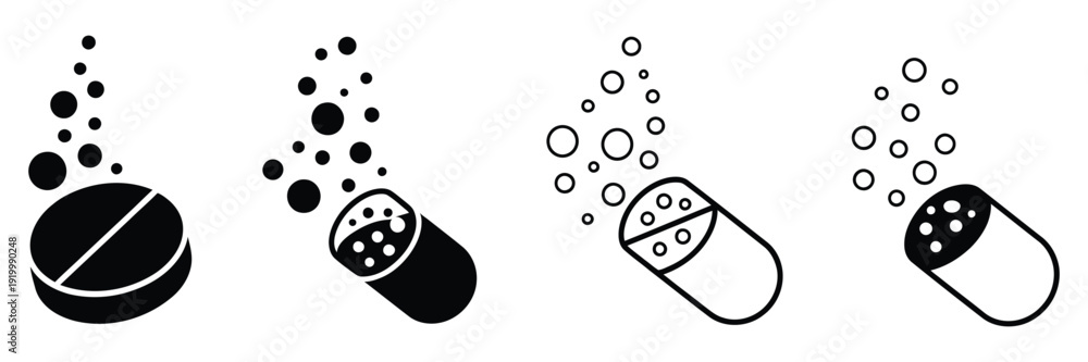 Foto Soluble tablet icon logo vector featuring tablets dissolving in water with bubbl