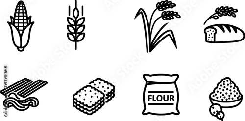 National Grain-Free Day icons set with corn, wheat, bread, pasta