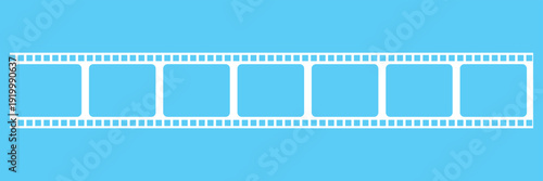White Film Strip Frame on sky Background. White film strip frame with empty panels isolated on sky  background, ideal for cinema, photography, video editing, and retro media design projects.