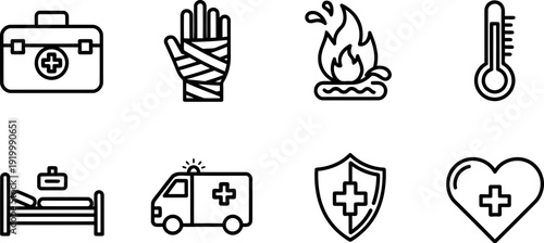 Burn Awareness Week medical icons set