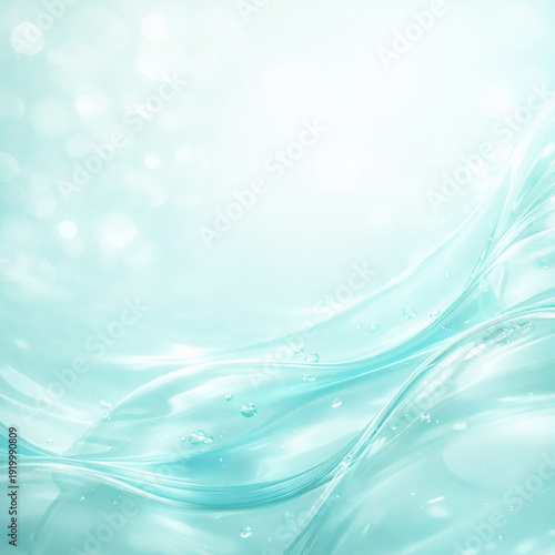 透明感あふれる水流と水滴のアクア抽象背景素材